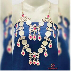 Handmade Kuchi Coins Bib Necklace: Antique Silver Coins Jewelry